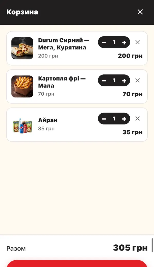 Корзина із замовленням